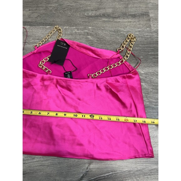 Bailey 44 Satin Bright Pink Crop Top | Gold Chain Straps | Size S | NWT Revolve - Picture 5 of 9